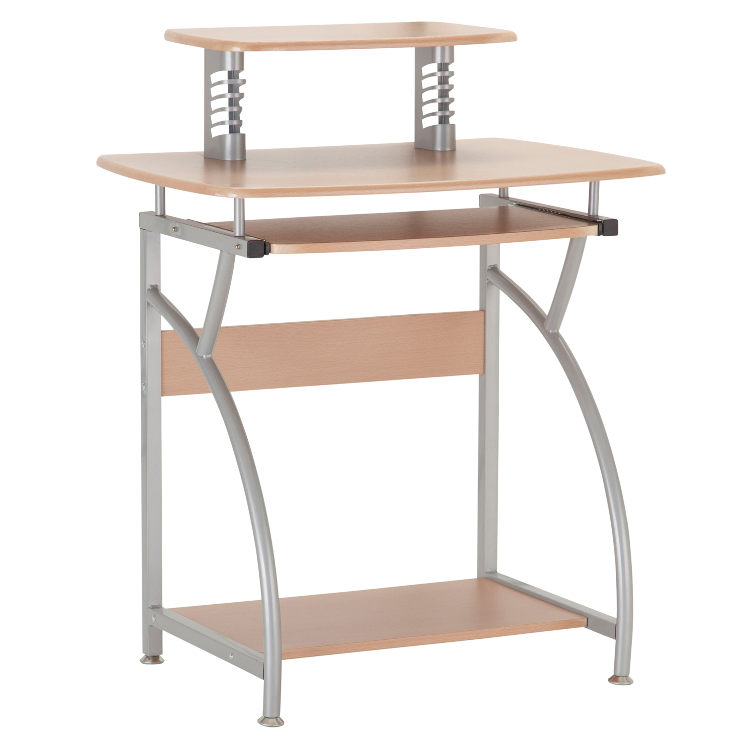 Computer Desk Office PC Workstation Silver Metal and Wood eBay